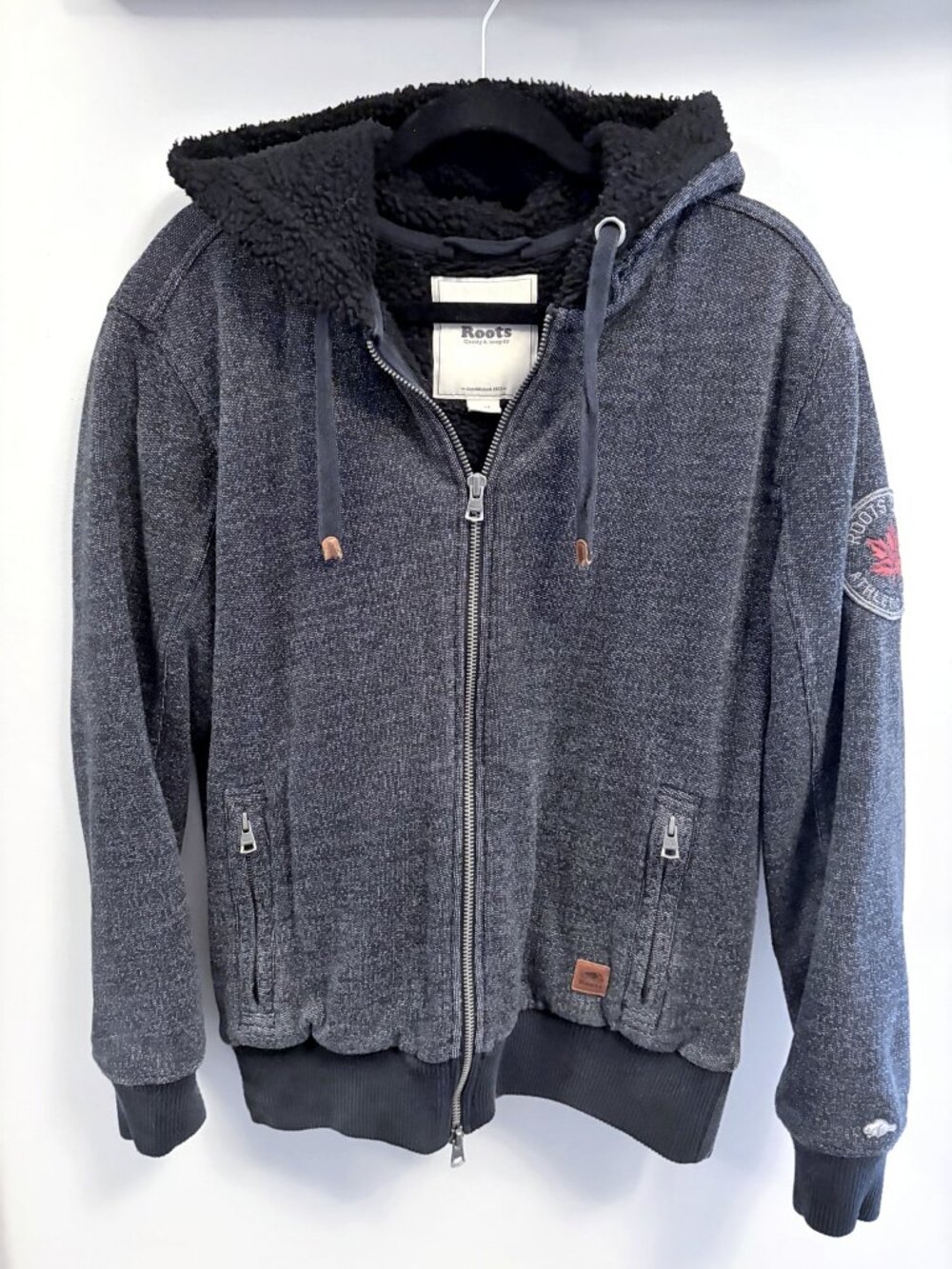 Roots Canada Sherpa Lined Marled Full Zip Hoodie Jacket M